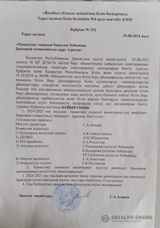 Тамақтану  сапасын  бақылау  бойынша  бракераж  комиссиясын  құру  туралы