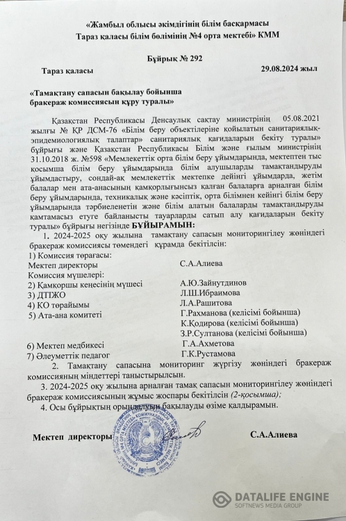 Тамақтану сапасын бақылау бойынша брокераж комиссиясын құру туралы
