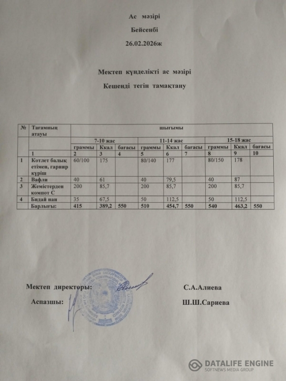 Ас мәзірі 26.02.2026